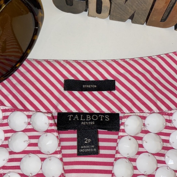 ❤️HOST PICK❤️TALBOTS Split/Embellished Neck Striped Sleeveless Top - Picture 4 of 8